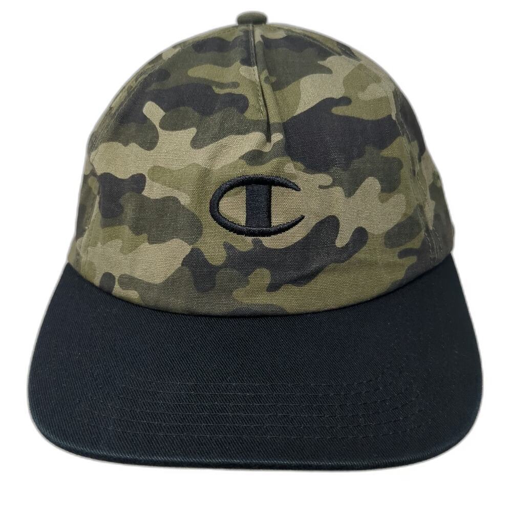 Champion 5 Panel Green Black OSFM Camo Flat Brim Snapback Cotton Hat Streetwear